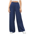 Damen-Hose mit weitem Bein und hoher Taille aus dunkelblauem Crinkle-Stoff für Freizeit - S / Marineblau