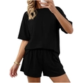 Completo casual nero da donna con maglia a maniche corte e pantaloncini larghi estivi - Taglia S / Top E Pantaloni / Nero
