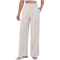 Women's high waist striped wide leg casual pants with elastic smocked waistline - Light Khaki