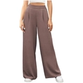 Detail shot of dusty mauve high-waisted wide leg trousers with textured vertical fabric - Brown