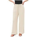 Détail du pantalon large à taille haute avec cordon de serrage et boutons décoratifs - S / Blanc Cassé