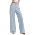 Light blue high waisted wide leg denim jeans with casual loose straight cut for women - S / Light Blue