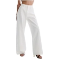 Women's high waist wide leg white denim trousers with classic casual straight fit design - S / Off White