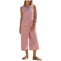 Dames 2-delige set met rood-witte strepen, mouwloze top en wijde lange broek - S / Rode Streep