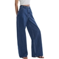 Women's high waist wide leg jeans in deep blue denim with a relaxed straight fit - S / Dark Blue