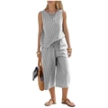 Dames 2-delige zomerset met gestreepte mouwloze top en cropped wijde pijpen broek - S / Zwarte Streep