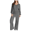 Conjunto de dos piezas para mujer en gris oscuro con sudadera de pico y pantalón de pernera ancha - S / gris oscuro