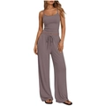 Women's 2-piece lounge set with spaghetti strap top and drawstring wide leg pants in purple - Khaki