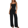 Women's black two-piece casual set featuring a strappy camisole and wide-leg trousers - S / Top And Bottom / Black