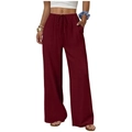Detail of high waist wide leg pants showing elastic drawstring and side pockets - Dark Red