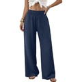 Pantalon large décontracté à taille haute froncée pour femme en bleu marine texturé - S / Bleu marine