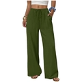 Detail of high-waist olive green wide-leg pants with adjustable drawstring and side pockets - Army Green