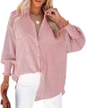 Primer plano de camisa oversize a rayas rojas y blancas con puños elásticos y botones - S / Rosa