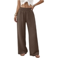 Détail de la taille haute élastique et de la texture plissée du pantalon large marron - S / Brun Foncé
