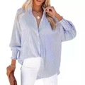 Camisa de rayas azules y blancas de manga larga holgada con puños elásticos y botones - S / Azul