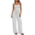 Women's 2-piece light gray lounge set with cami top and drawstring wide leg pants - S / Top And Bottom / Light Gray