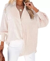 Detail of vertical stripes and elastic cuffs on a loose-fitting long sleeve V-neck shirt - Pomelo Brown