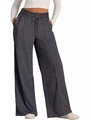 Detail of dark grey high-waisted wide leg sweatpants with drawstring and front pleats - S / Dark Gray