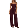 Women's 2-piece lounge set with burgundy camisole and high-waist wide-leg pants - Dark Red