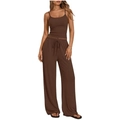 Two-piece women's casual set in dark brown featuring a crop camisole and wide-leg trousers - Dark Brown