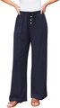 Detail van marineblauwe wijde pijpen broek met hoge taille, witte knopen en koord - Marineblauw