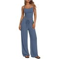Women's 2-piece lounge set in foggy blue with camisole top and drawstring wide leg pants - Dark Blue