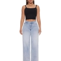Dettaglio dei jeans a gamba larga blu chiaro con vita alta e lavaggio vintage - EU 24 / Azzurro