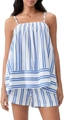 Dettaglio del set estivo a righe bianche e blu con corpino arricciato e pantaloncini - S / Azzurro