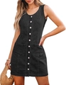 Close-up of sleeveless denim dress featuring metallic buttons and large patch pockets - S / Dark Grey