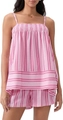 Dettaglio del top a righe rosa e pantaloncini coordinati set relax su sfondo bianco - S / Rosa
