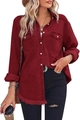 Vista detallada del dobladillo con flecos en camisa vaquera burdeos para mujer - S / Rojo Oscuro