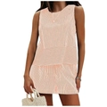 Orange and white striped two-piece sleeveless summer set with shorts for women - S / Top And Bottom / Orange Stripe