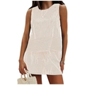 Summer vertical stripe two-piece sleeveless vest and shorts set in light apricot and white - S / Top And Bottom / Light Khaki