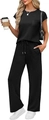 Detalle del conjunto casual negro que muestra la textura, bolsillos y cintura con cordón - S / Negro