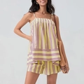Women's summer two-piece outfit featuring yellow and purple striped camisole and shorts set - Yellow