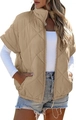 Detail of khaki quilted puffer vest featuring a high collar and zipper closure for women - S / Khaki