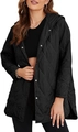 Close-up of black diamond quilted hooded jacket with silver snap button closure - S / Black