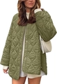 Close-up of olive green quilted jacket featuring golden metal snap buttons and wave patterns - Army Green