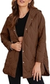 Detailed view of women's dark brown diamond quilted jacket with silver metal snap buttons - Brown