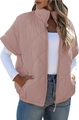 Detail of light pink quilted puffer vest with diamond stitch pattern and zipper closure - Pink