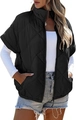 Detail shot of women's black quilted puffer vest with diamond patterns and stand collar - S / Black