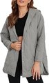 Detail of light gray quilted jacket with silver snap buttons and high side slit design - S / Gray