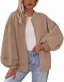 Dettaglio della giacca oversize kaki con zip, polsini a costine e maniche a palloncino - Taglia S / Top / Cachi