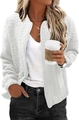Close-up of women's white jacket featuring intricate 3D floral texture and zipper detail - White