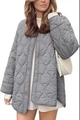 Detail of grey diamond quilted jacket featuring button closure and ribbed cuffs design - Gray