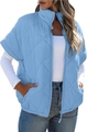 Detail of light blue quilted diamond pattern vest with stand collar and zipper closure - Sky Blue