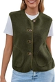Detail van donkergroen fleecevest met knoopsluiting en grote zakken voor dames - XS / Legergroen