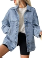 Close-up of light blue oversized denim jacket featuring drop shoulders and metal buttons - S / Light Blue