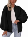 Dettaglio della giacca baseball nera oversize da donna con polsini a coste e zip - Taglia S / Top / Nero
