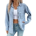 Chemise en jean vintage bleu clair à manches longues pour femmes avec boutons et poches - S / Bleu clair